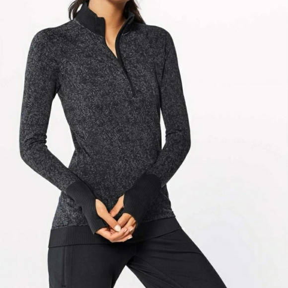 Lululemon Rest Less Quarter zip black spacedye Pullover Longsleeve top size 6 - Picture 1 of 12